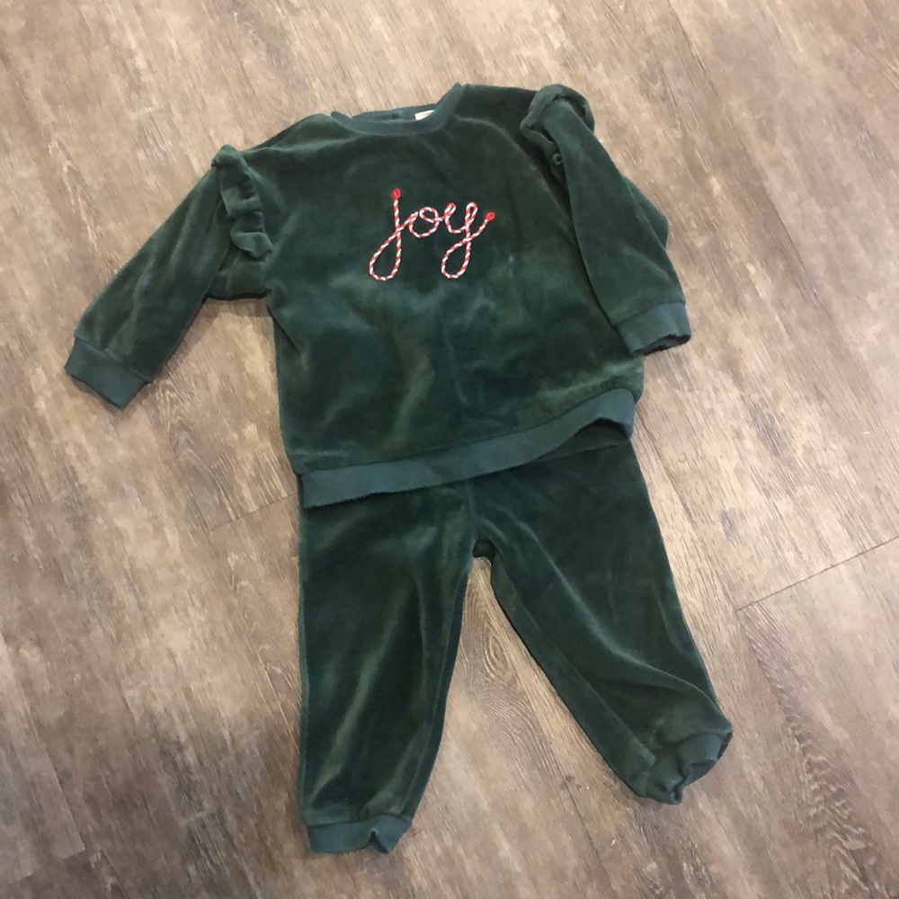 Green Velour Little Girl Outfit